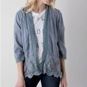 Gimmicks by BKE Crochet & Lace Fly Away Cardigan Cottagecore Grandmacore Sz Sm